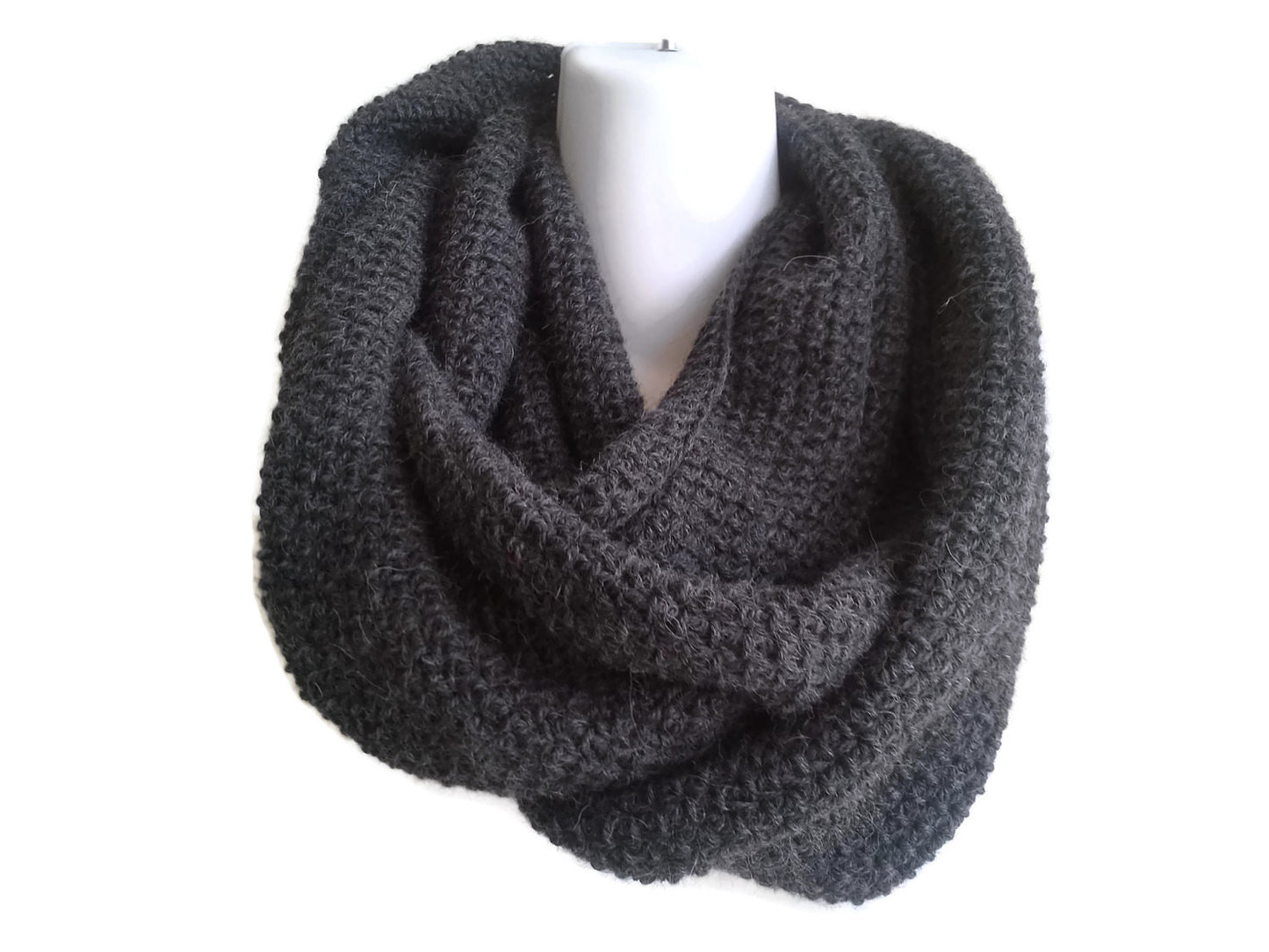 Charcoal Grey Pure Alpaca Infinity Scarf - Smitten Kitten Originals Knits - 2