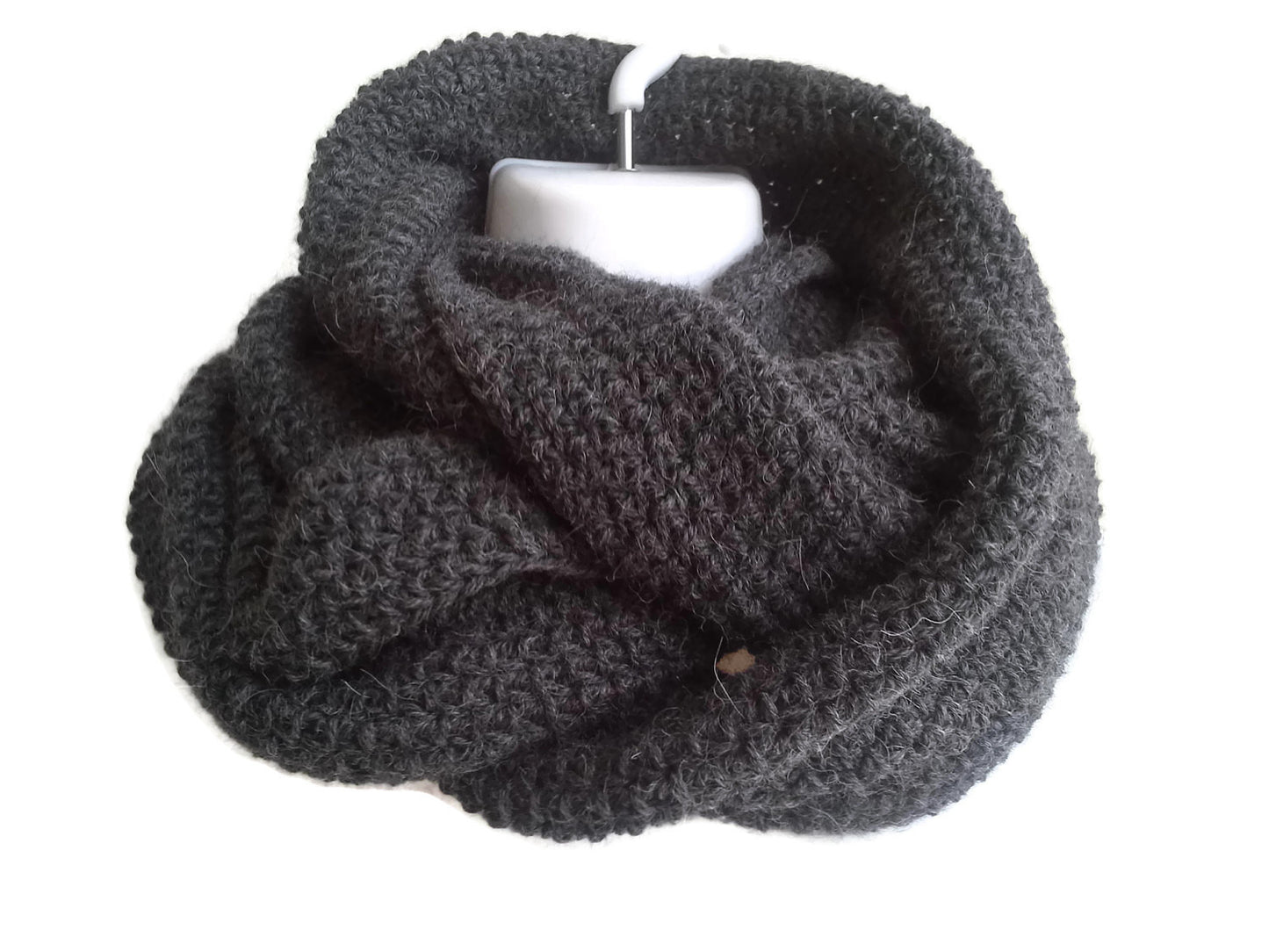 Charcoal Grey Pure Alpaca Infinity Scarf - Smitten Kitten Originals Knits - 4